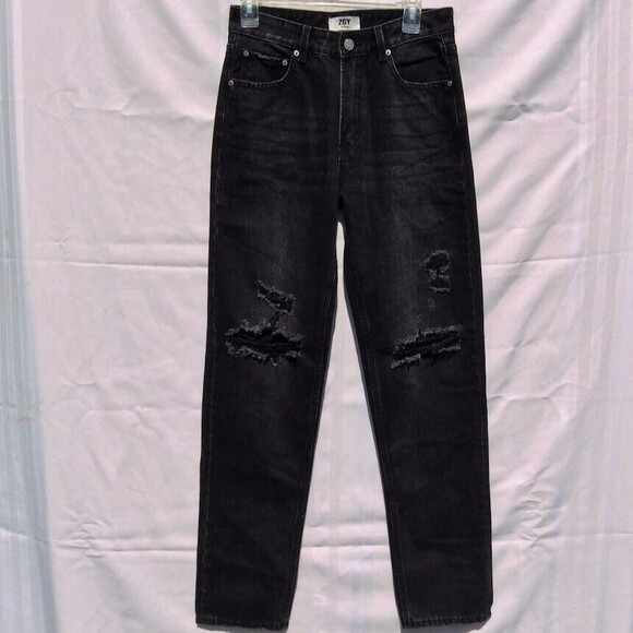 ZGY Rebound Denim Distressed Black Midrise Relaxed Straight Leg Free People - Picture 1 of 8